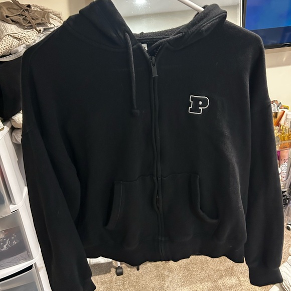 PINK Victoria's Secret Tops - PINK Victoria's Secret Black Logo Zip Hoodie